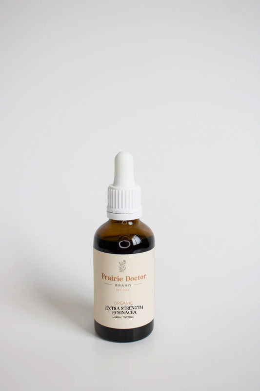 Our organic Echinacea (Extra Strength) herbal tincture is crafted using organic, sustainably sourced Echinacea angustifolia root. Echinacea is known for its powerful immune supporting properties and can be used to fight off colds, flus and infections. 