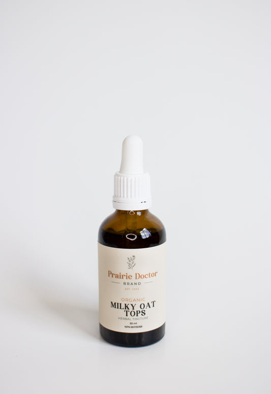 Our organic Milky Oat Tops herbal tincture is crafted using organic, sustainably sourced oat tops in their milky stage. Milky Oat Tops are known as a nervine, meaning that they help to relieve feelings of "nervousness" and promote feelings of calmness and relaxation.