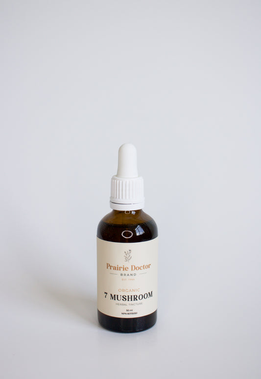 Our 7 Mushroom Tincture is a powerful and synergistic blend of some of natures most revered medicinal mushrooms, carefully curated to support your overall health and wellbeing.  This tincture is a potent combination of Reishi, Lion's Mane, Chaga, Cordyceps, Turkey Tail, Shiitake and Maitake.