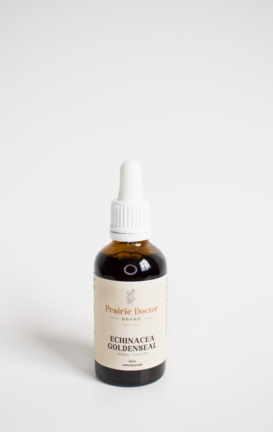 Our Echinacea & Goldenseal herbal tincture is crafted using organic, ethically wildcrafted Echinacea Purpurea and Goldenseal. Our Echinacea & Goldenseal has been made to help support the immune system and relieve upper respiratory infections. 