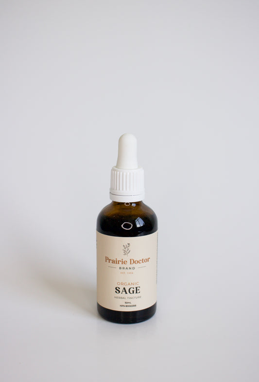 Our organic Sage herbal tincture is crafted using organic, sustainably sourced Sage leaves.&nbsp; Sage can be used as much more than an aromatic culinary herb, Sage also is known as a source of antioxidants and its ability to support digestion as well as the relief of menopausal symptoms such as hot flashes.