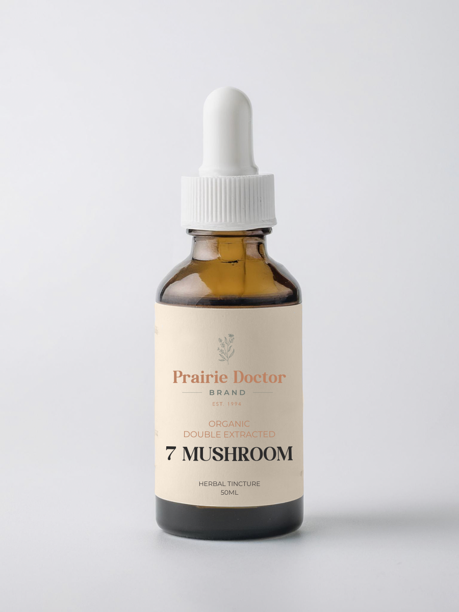 Our double extracted 7 Mushroom Tincture is a powerful and synergistic blend of some of natures most revered medicinal mushrooms, Reishi, Lion's Mane, Chaga, Cordyceps, Turkey Tail, Shiitake and Maitake. 