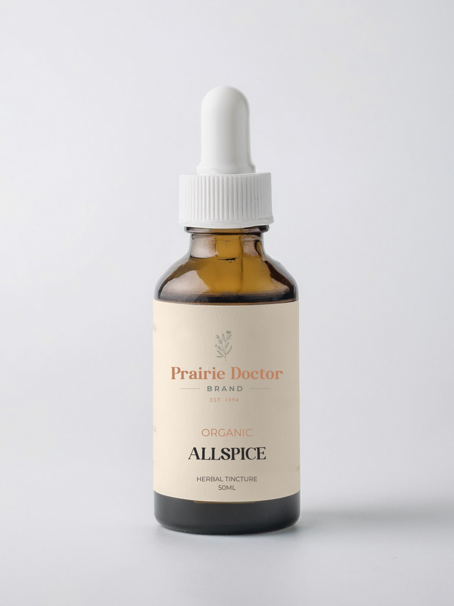 Our Allspice Herbal Tincture is made from the fruit of the Allspice plant (Pimenta dioica), an evergreen shrub native to Jamaica and parts of Central America.