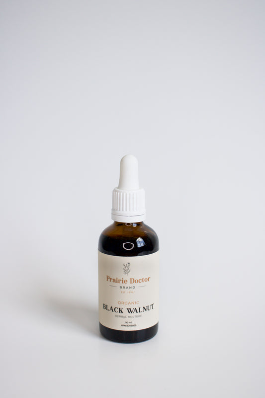Our organic Black Walnut herbal tincture is crafted using organic, sustainably sourced Black Walnut hulls. Black Walnut is known for its ability to support parasite cleansing in the body.