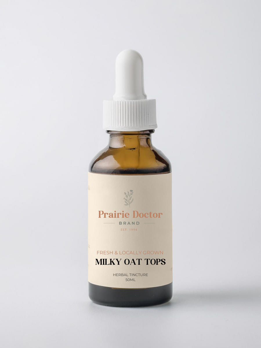 This Milky Oat Tops herbal tincture is crafted using fresh, locally grown Milky Oat Tops harvested in their milky stage on Vancouver Island. Milky Oat Tops are known as a nervine, meaning that they help to relieve feelings of "nervousness" and promote feelings of calmness and relaxation.