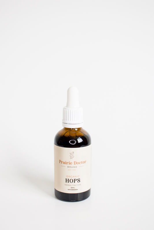 Our organic Hops herbal tincture has traditionally been used in Herbal Medicine:  To help relieve restlessness and/or nervousness (calmative). As a sleep aid (during times of mental stress). As an aromatic bitter to aid digestion and to increase appetite (stomachic). As a sedative and to relieve tension.