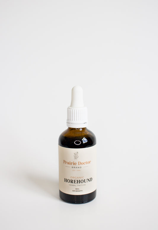 Our organic Horehound herbal tincture is crafted using organic, sustainably sourced Horehound herb. Horehound is known for its ability to act as an expectorant, helping to relieve coughs, cold and respiratory conditions. 