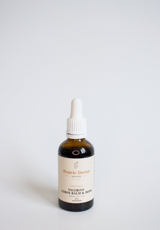 Our organic Valerian, Lemon Balm & Hops tincture﻿ can be used to help relieve difficulty in falling asleep due to nervousness or unrest and as a sedative (calmative) to relieve nervous tension.