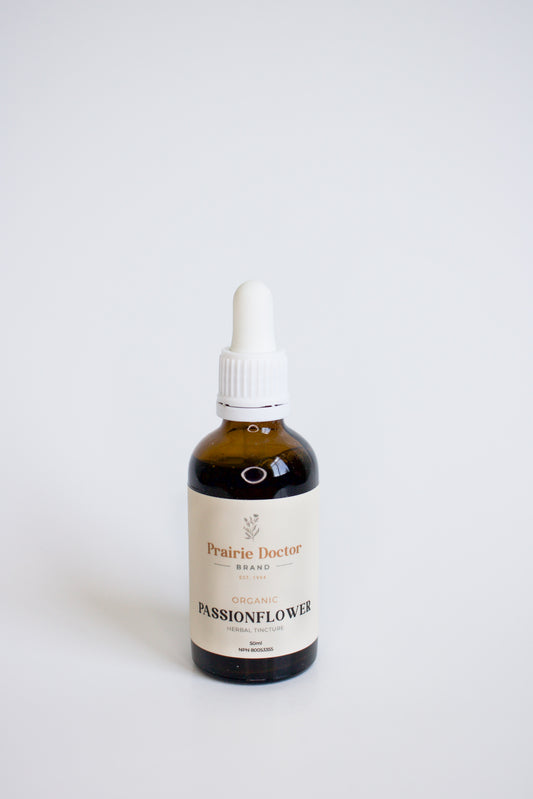 Our organic passionflower herbal tincture has traditionally been used in Herbal Medicine to help relieve restlessness and/or nervousness (calmative) and as a sleep aid (during times of mental stress).